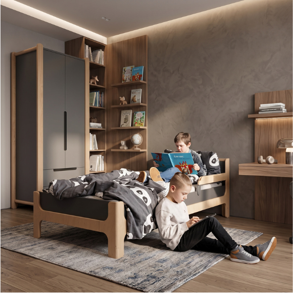 Jednolůžková postel Markito Gekko 190x80. Tmavě šedá / Přírodní buk